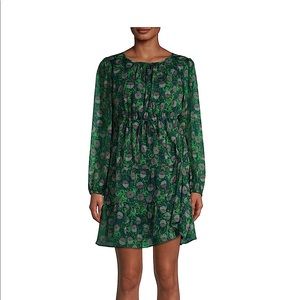 BCBGENERATION Green Floral Long Sleeve Tiered Dress size L and M